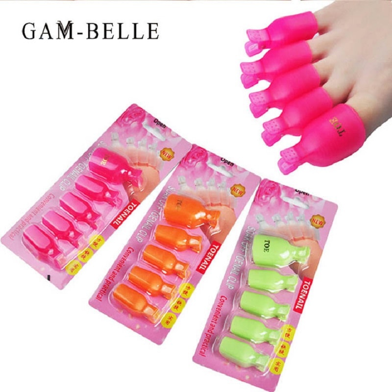 Gam-Belle Voet Teen Nagellak Gel Remover Clips Rood Roze Losweken Cap Herbruikbare Pedicure Care Nail Art gereedschap Set Manicure Kit
