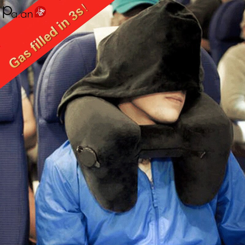 Pa. Een Upgrade Hooded Reizen Kussen H Shape Quick Inflatie 360 Graden Ondersteuning Nekkussen Voor Kantoor Vliegtuig Trein Dutje Kussen