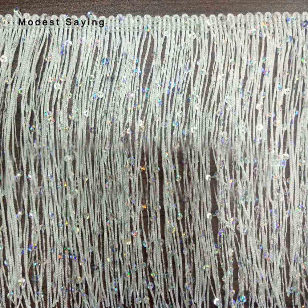 5 Yards Royal Blue 18cm Sequins Fringe Trim Ribbon Sewing Tassel Fringe Trimming Latin Dress Evening Gowns Garment Accessories: ivory