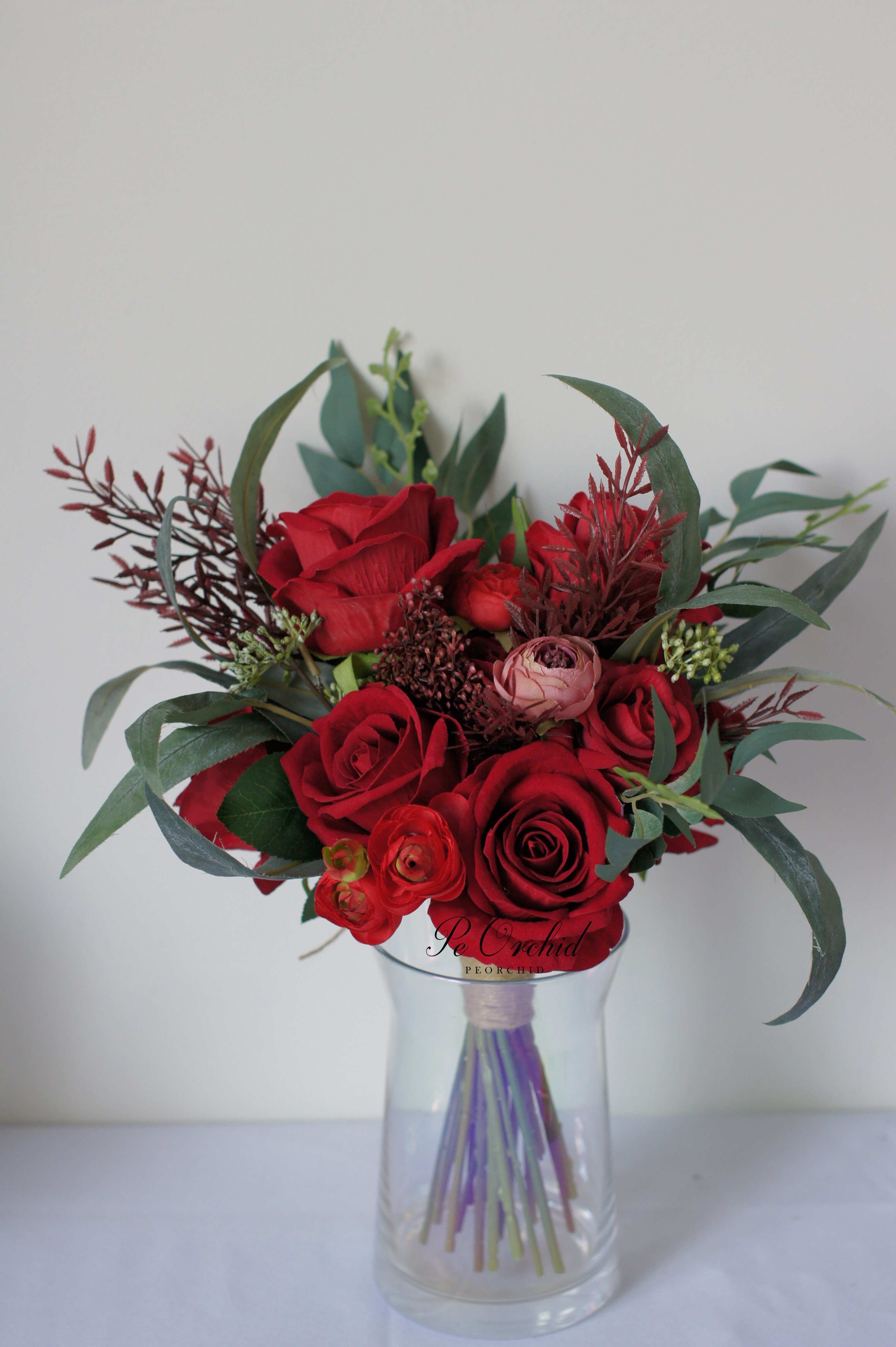 Peorchid vintage røde roser brudebuket kunstige brudepiger buketter bryllup brude hånd holde blomster букеты цветов