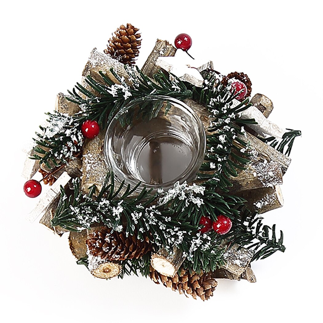Kerst Kaars Stand Retro Krans Decor Kerst Kaars Houders Pine Cone Bessen Woodland Rustieke Xmas Middelpunt Decor
