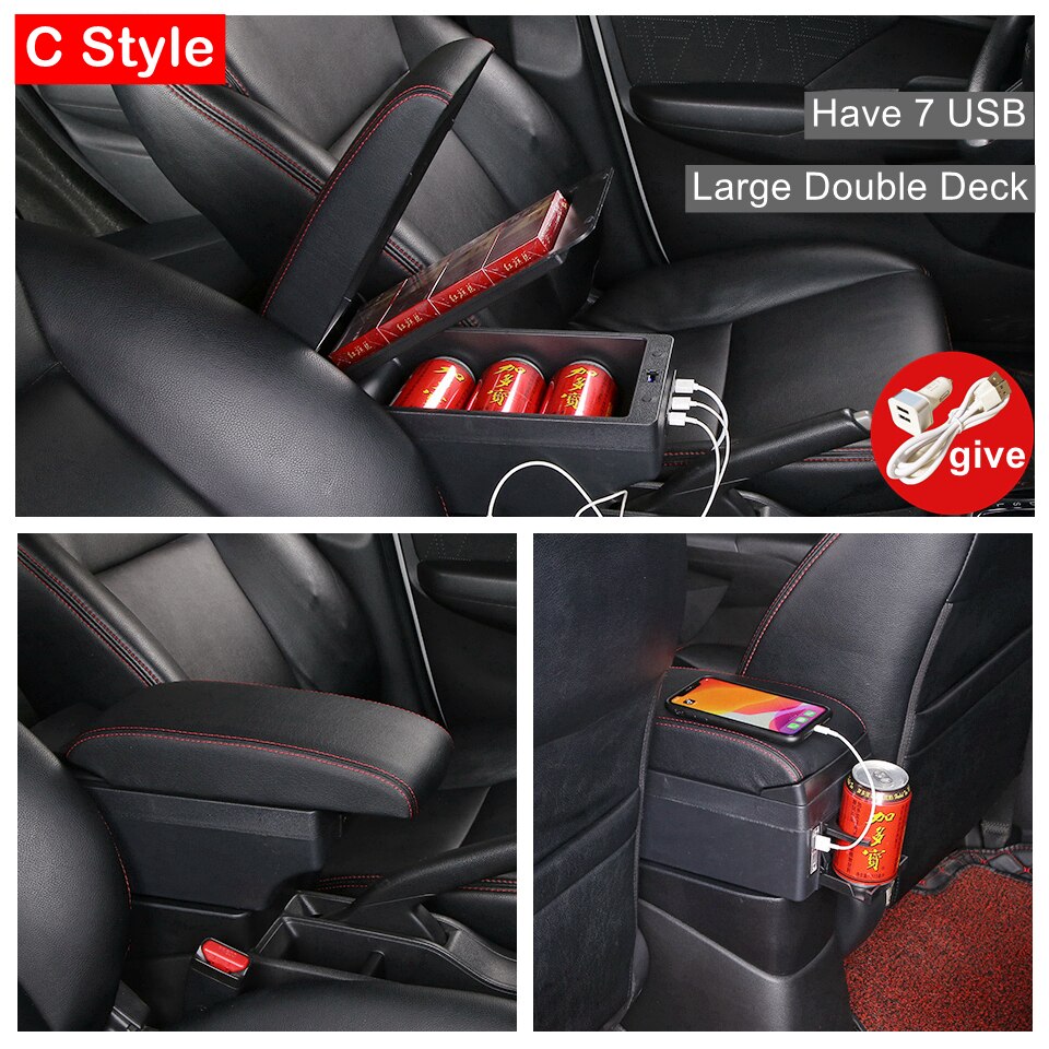 For Ford EcoSport Car Armrest Box Interior Details Retrofit Accessories Center Console Cup Holder USB Charging -2022: C Red Line 7 USB