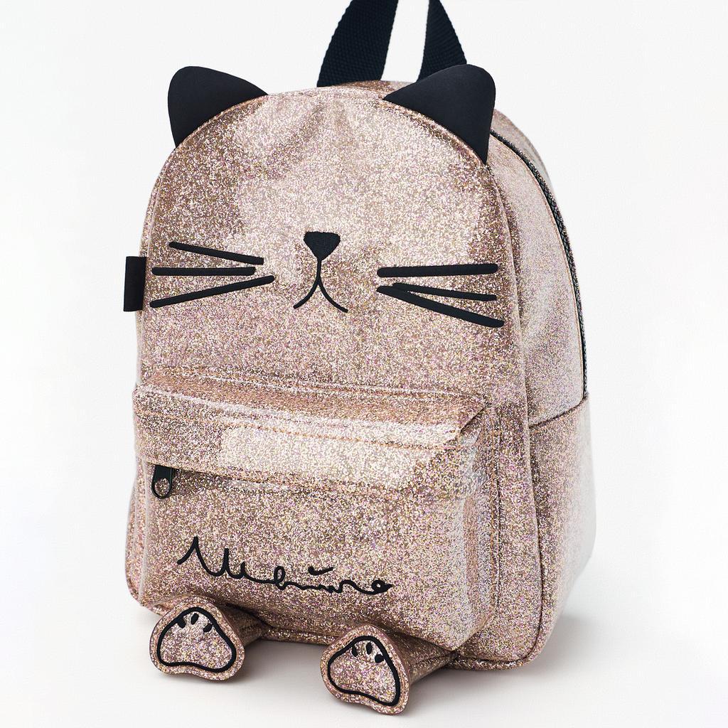 product shiny pink leather animal cat embossed mini cartoon cute backpack: Default Title