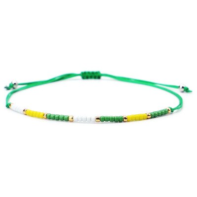 Bohemian Women Bracelet Handwoven Multi-layer Colorful Seed Beads Bracelets Retro Rice Adjustable Rope Bangles Jewelry: Green  Bracelet