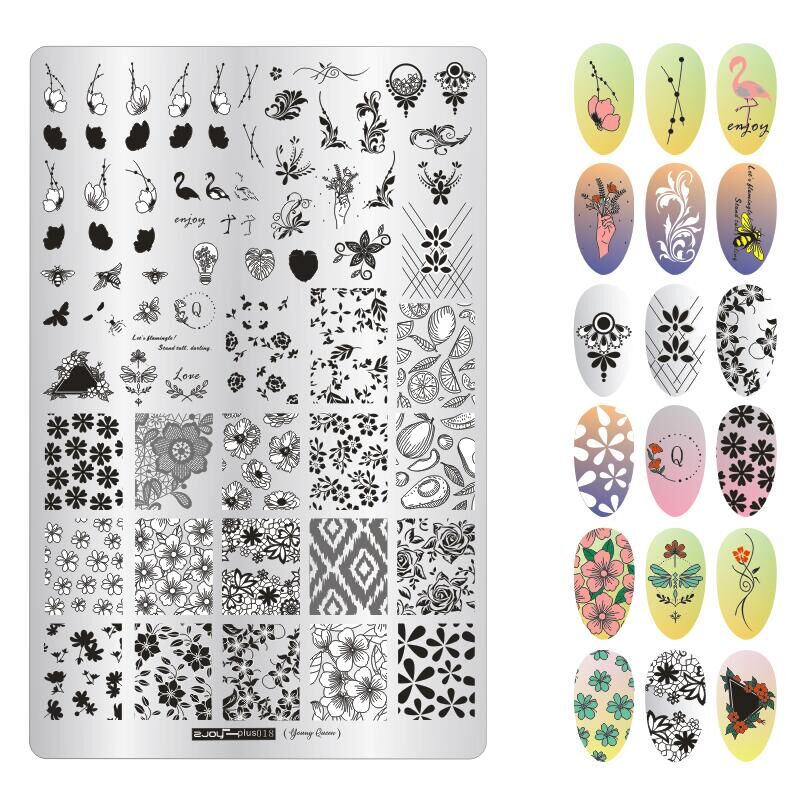 Plantilla de sellos para decoración de uñas, 9,5x14,5 cm, hojas de flores, patrón de imagen, Placa de impresión para manicura