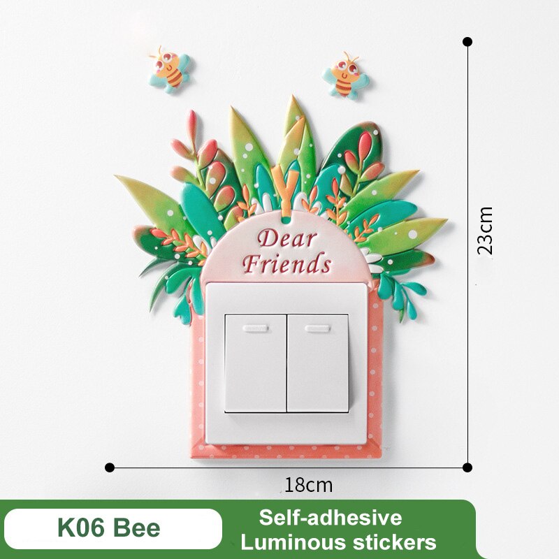 Vandtæt fluorescerende glødkaktus vægindretning klistermærke lysende pu switch beskyttende dækning børneværelse soveværelse indretning: K06 bier
