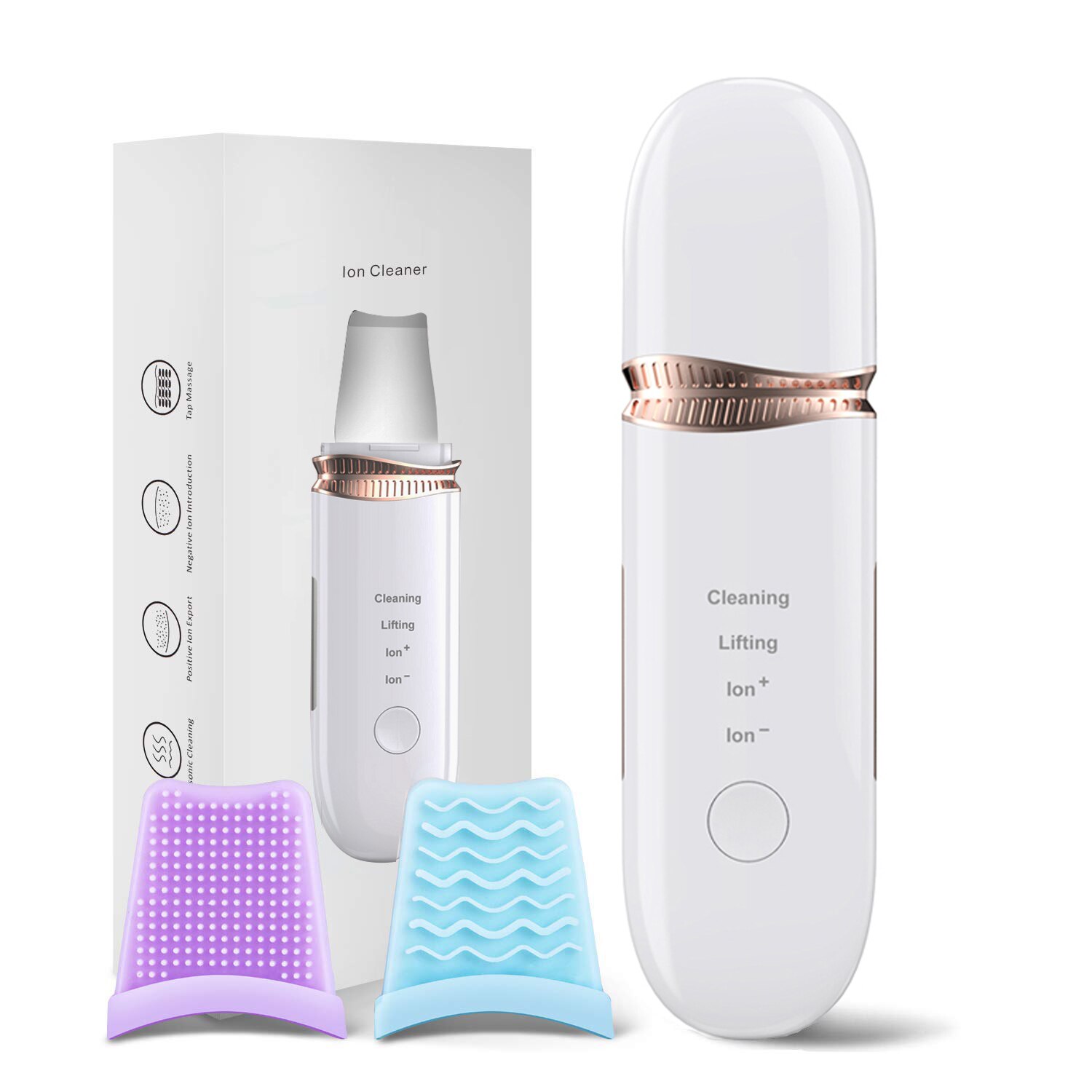 Ultrasonic Skin Scrubber Facial Pore Cleaner Blackhead Remover Facial Peeling Scrubber Shovel Cavitation Lifting Machine: pink with Box