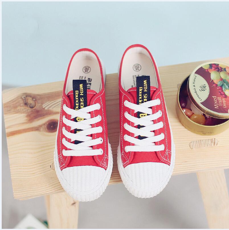 Chinela – chaussures en toile sans lacets pour femmes, semi-pantoufles d'été, baskets blanches plates en Vogue: red / 4