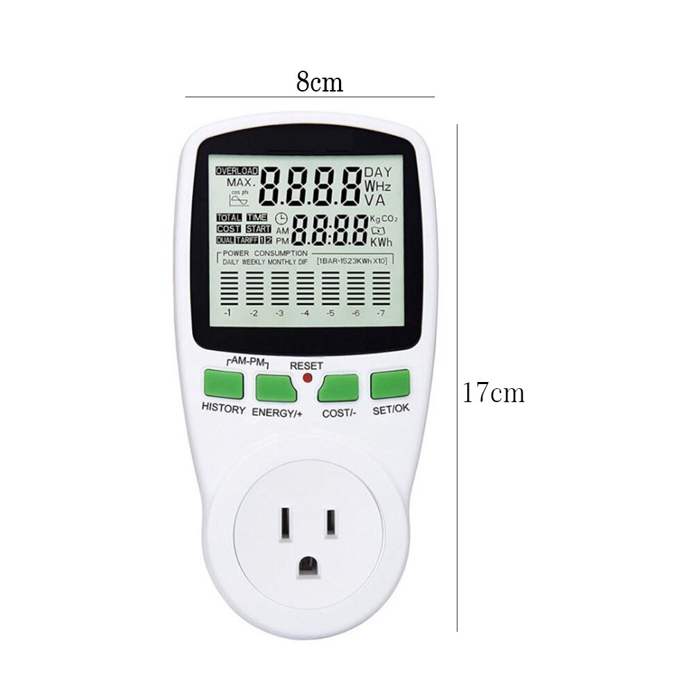 2 pin kwh mittaus watti digitaalinen kodin tehonäyttö analysaattori älykäs tehomittari kannettava sähkö eu us pistoke pistorasialla 230v
