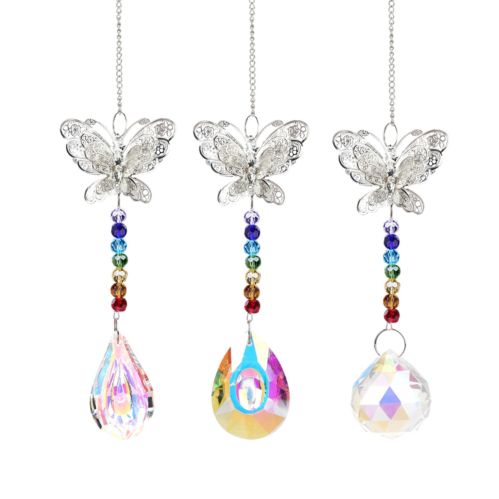 Adornos de cristal de mariposa, carrillón de viento colgante para ventana, lámparas de araña, cortina de luz, prismas, decoración colgante