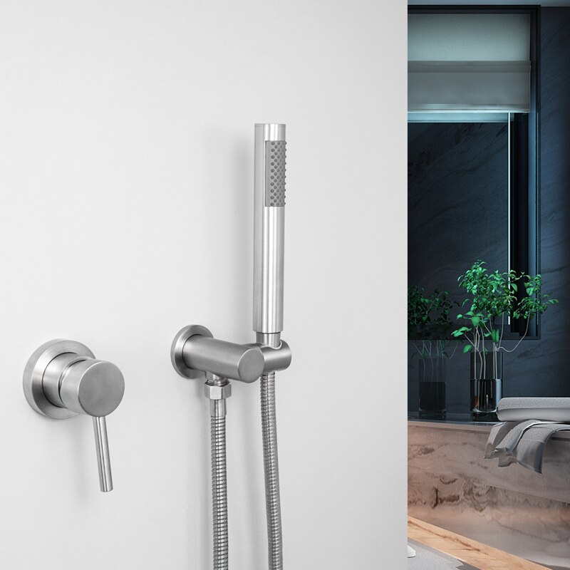 Bathroom Handheld Shower Head with Extra Long Hose and Brass Bracket Stainless Steel Brushed Shower Wall Hand Shower Faucet Set