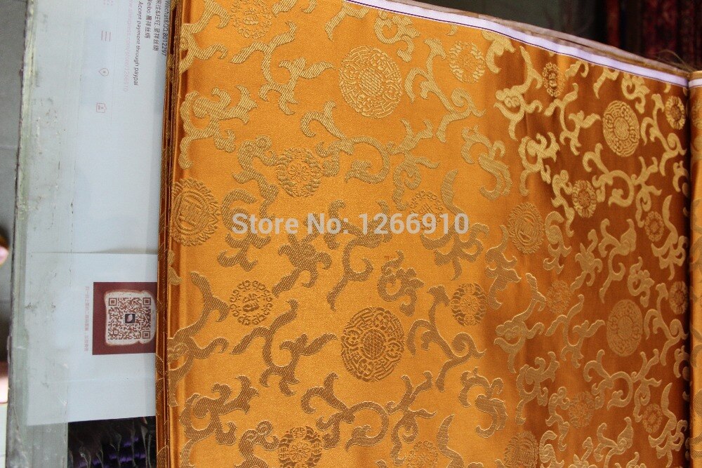 Kinesisk silkebrokade vævet damask damask stof cheongsam pude gylden cirkel med sky