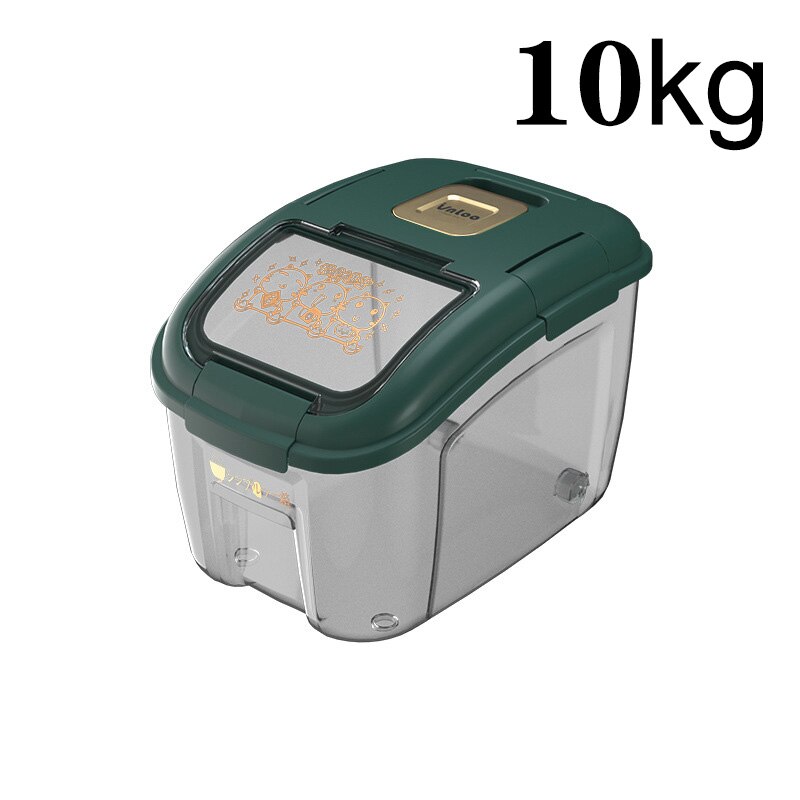 Contenedor grande de cocina de 5-25KG, cubo a prueba de insectos, a prueba de humedad, tarro sellado de grano de arroz, almacenamiento doméstico, caja de tienda de comida para perros y Mascotas: 10KG green