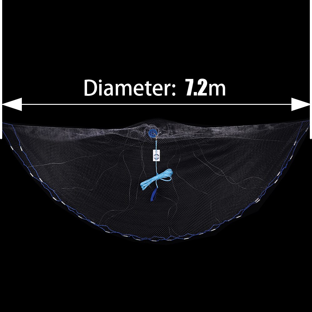 Easy throw Cast Net Diameter 2.4M-7.2M American Style Fishing Net Small Mesh Outdoor Sports Fish Trap Network: Diameter 7.2M