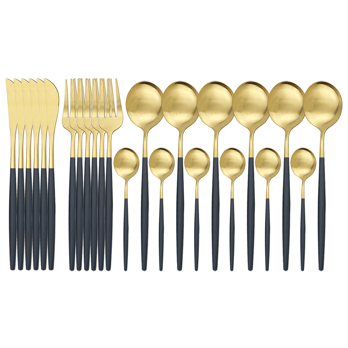 Couverts en or noir mat de 24 pièces | Service de vaisselle en acier inoxydable 304 fourchette cuillère en argenterie, service de couverts de cuisine: 24Pcs Black Gold