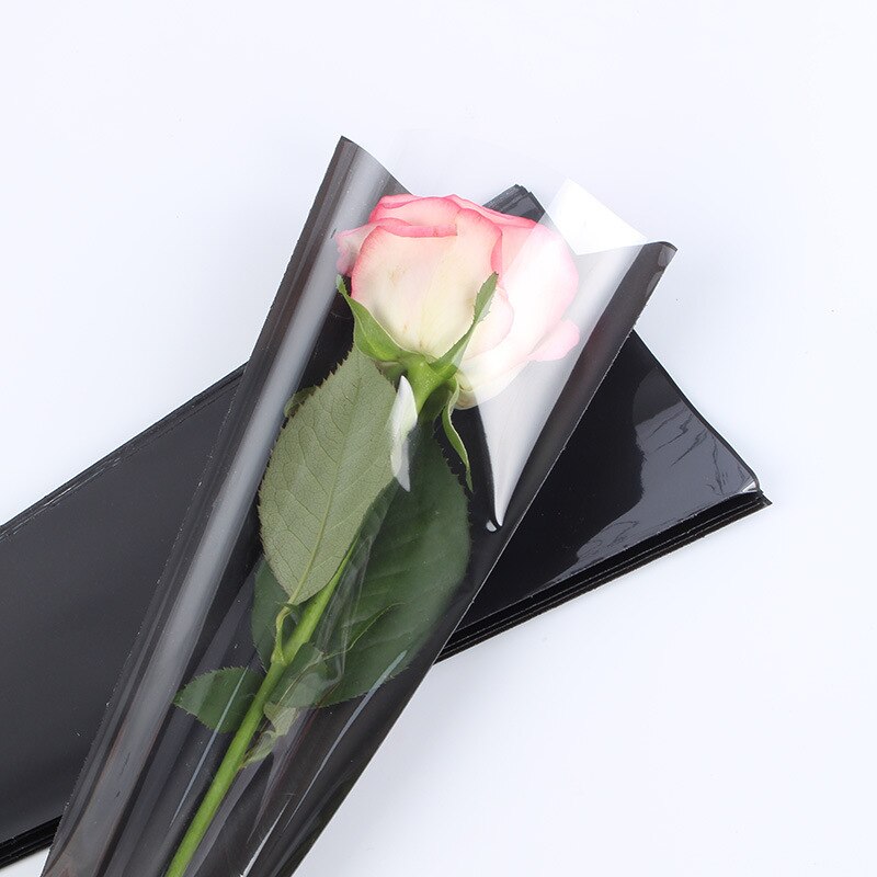 50 Pcs 45 Cm Bloemist Plastic Bloem Verpakking Zakken Enkele Rose Tassen Bloemen Inpakpapier Valentijnsdag Rozen Zak: black