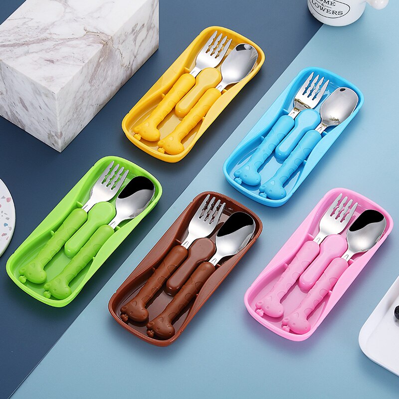 2 stks/set Rvs Vork Lepel Eetstokjes Reizen Ourdoor Camping Bestek Gereedschap draagbare Roestvrij Staal Servies 5 Kleuren