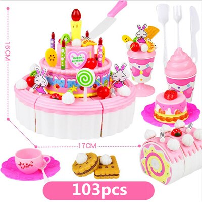 103Pcs ABS Plastic Cake Toys Children's Classic Kitchen Toys 6 Different Types Pink blue Boys And Girls Birthday Christmas