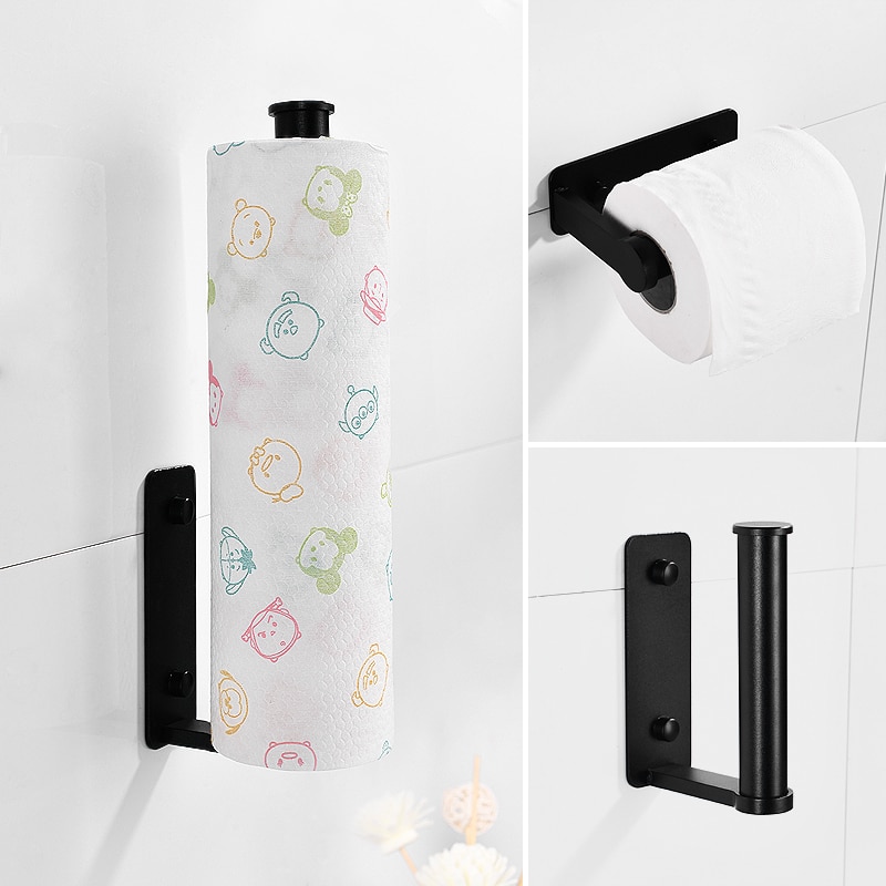 Toiletpapirholder sort aluminium badeværelse toiletrulle papirholder vakuum vægmonteret køkkenpapirholder serviet håndklædeholder