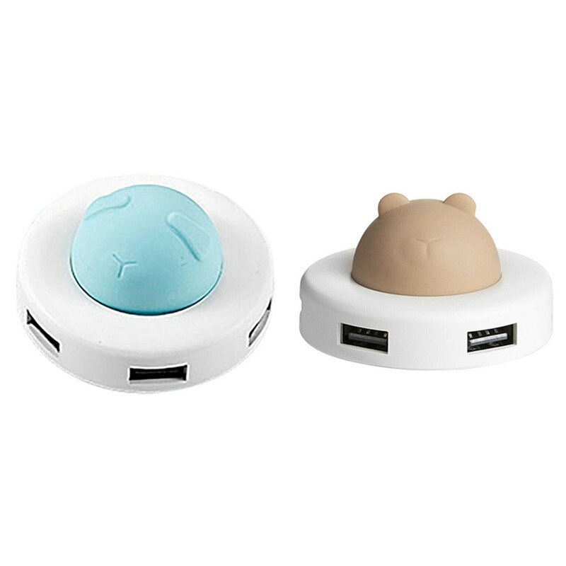 2 Pcs Mini Cute USB Night Light Hub Atmosphere Night Light Hub Extender 4 Port USB Splitter Cable Cartoon,Blue & Brown