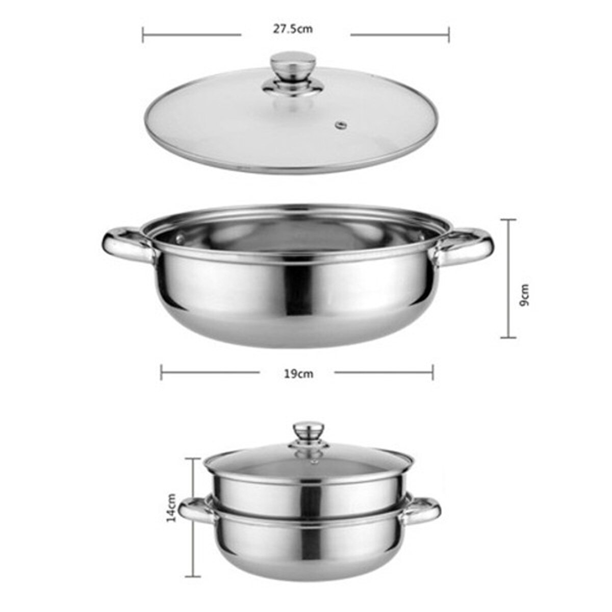 Steamer Pot Cooker Double-Boiler Soup Pot Steamer Utensil Double Bottom Noodle Pot Large Capacity