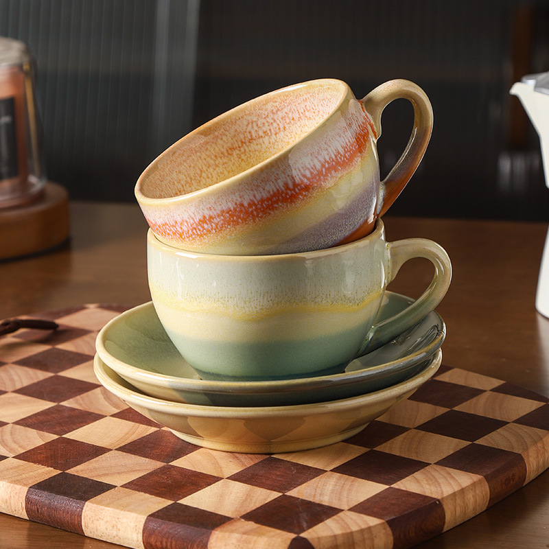 Ceramiczny zestaw filiżanek i talerzy robić kawy w stylu retro, kreatywne, chińskie filiżanki śniadaniowe, popołudniowa herbata, naczynia robić picia