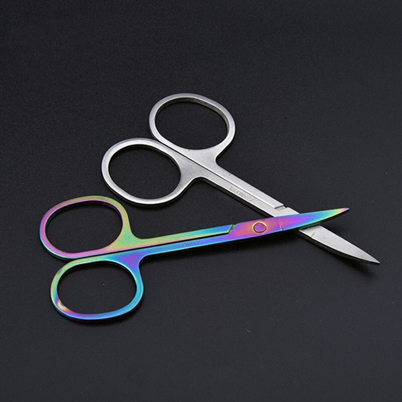 Tijera de maquillaje de acero inoxidable para cejas, pestañas, pelo de nariz, tijera afilada, Punta curva, pequeña, 1 pieza