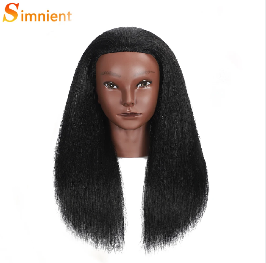 African Mannequin Head Real Hair Hairdresser Training Head With Tripod Manikin Cosmetology Doll Head For Braiding Styling: Gun Metal
