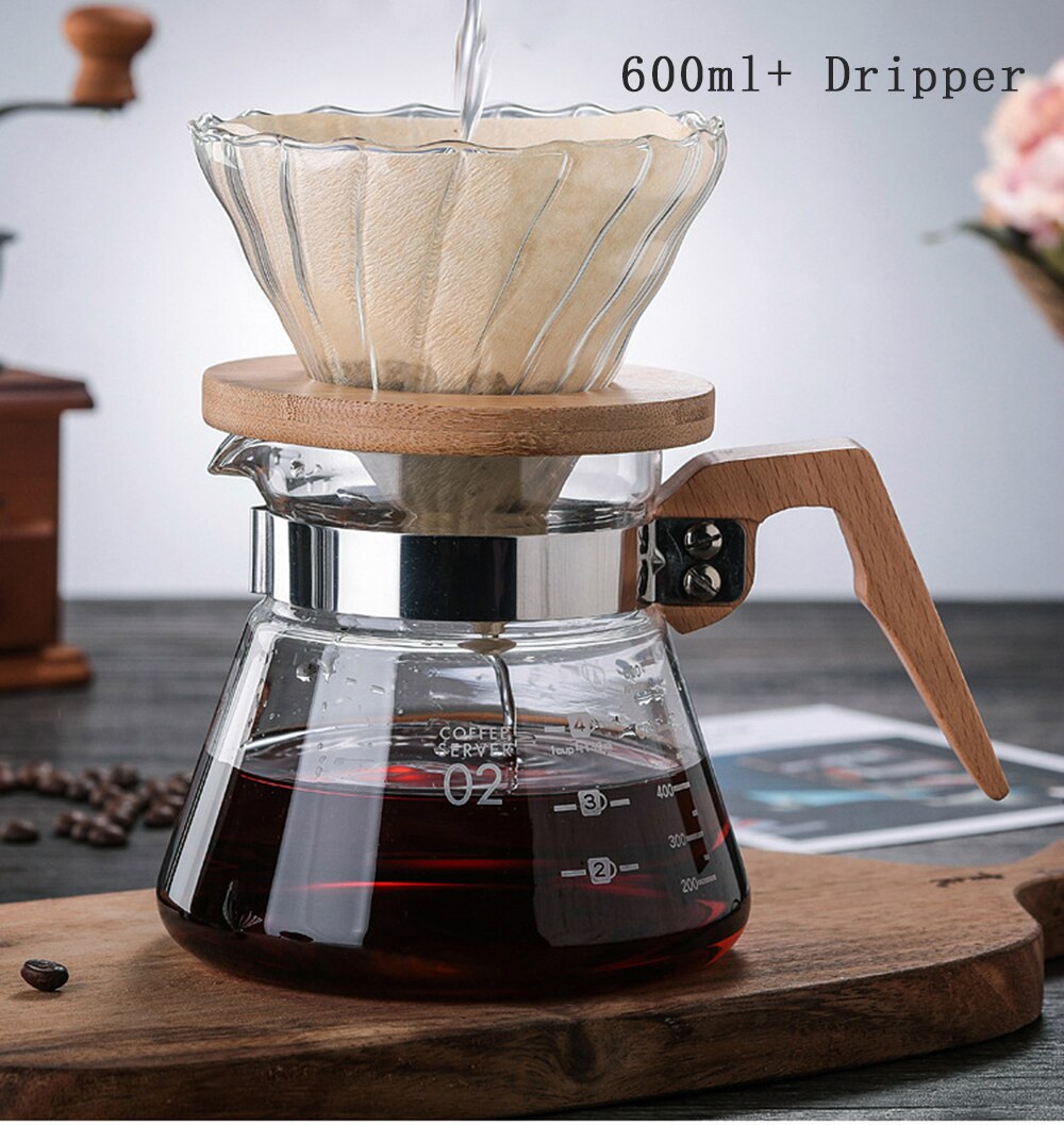 Glass Coffee Maker Wooden Handle Drip Coffee Pot D... – Vicedeal