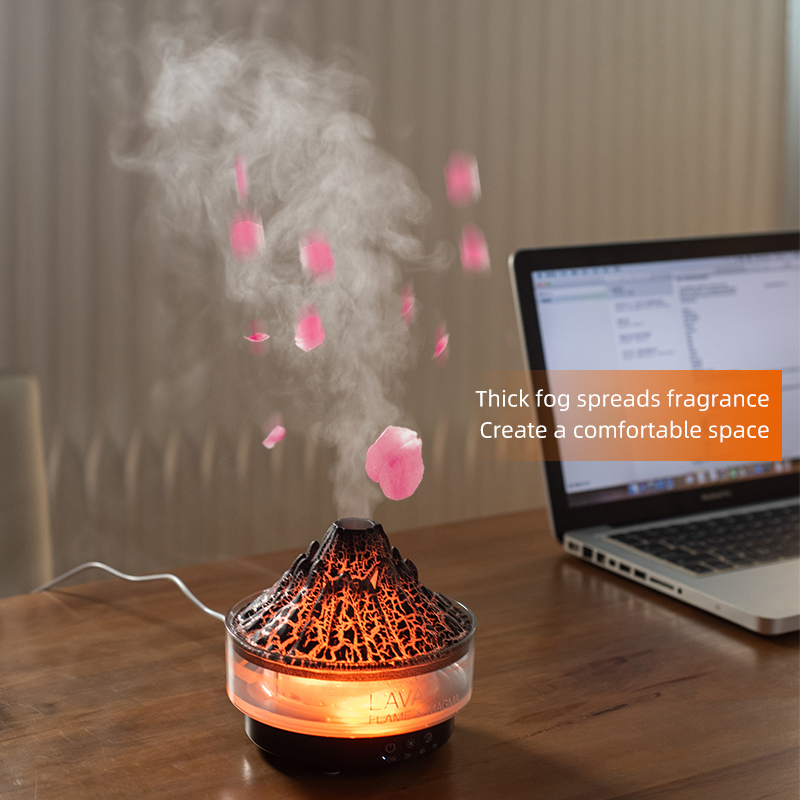 Difusor de Aroma de volcán, humidificador de aire ultrasónico, temporizador, apagado automático, Control remoto, difusores de llama para el hogar, dormitorio, blanco