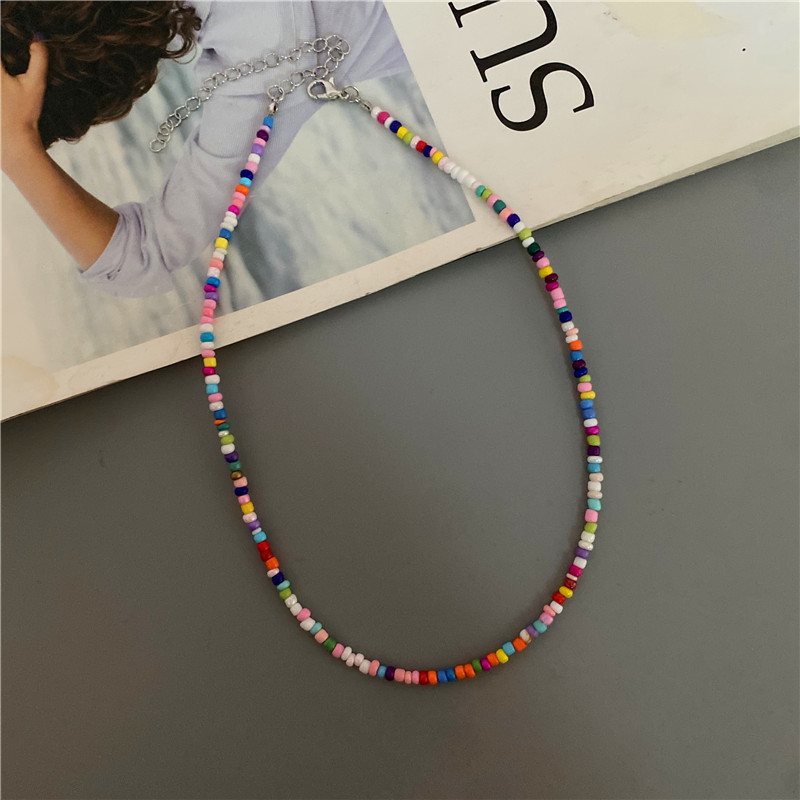Collar de cuentas de gafas irregulares para mujer, gargantilla de Popular, joyería de cuello corto, collar colorido, ,: Bañado en rodio de imitación