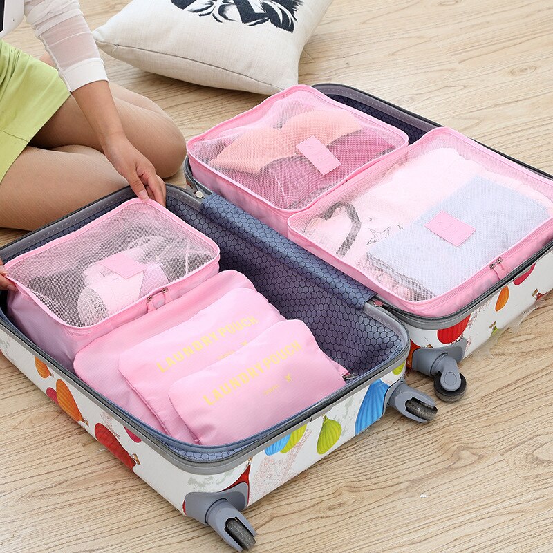 6 PCS Travel Storage Bag Set for Clothes Tidy Organizer Wardrobe Suitcase Pouch Travel Organizer Bag Case Shoes Packing Cube Bag