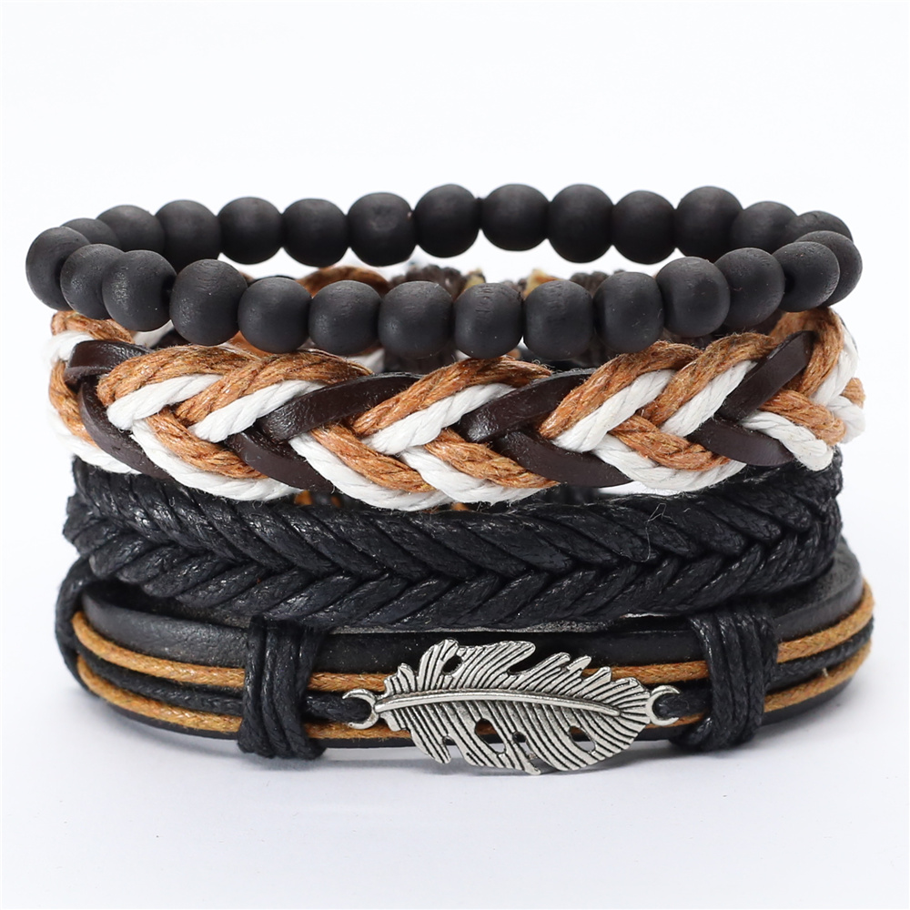 La fiducia In Dio Fede Nero Chitarra Foglia di Perline Braccialetto Braccialetti di Cuoio Set Degli Uomini Dei Braccialetti Delle Donne Homme Gioelleria Raffinata E Alla Moda Accessori: style  6