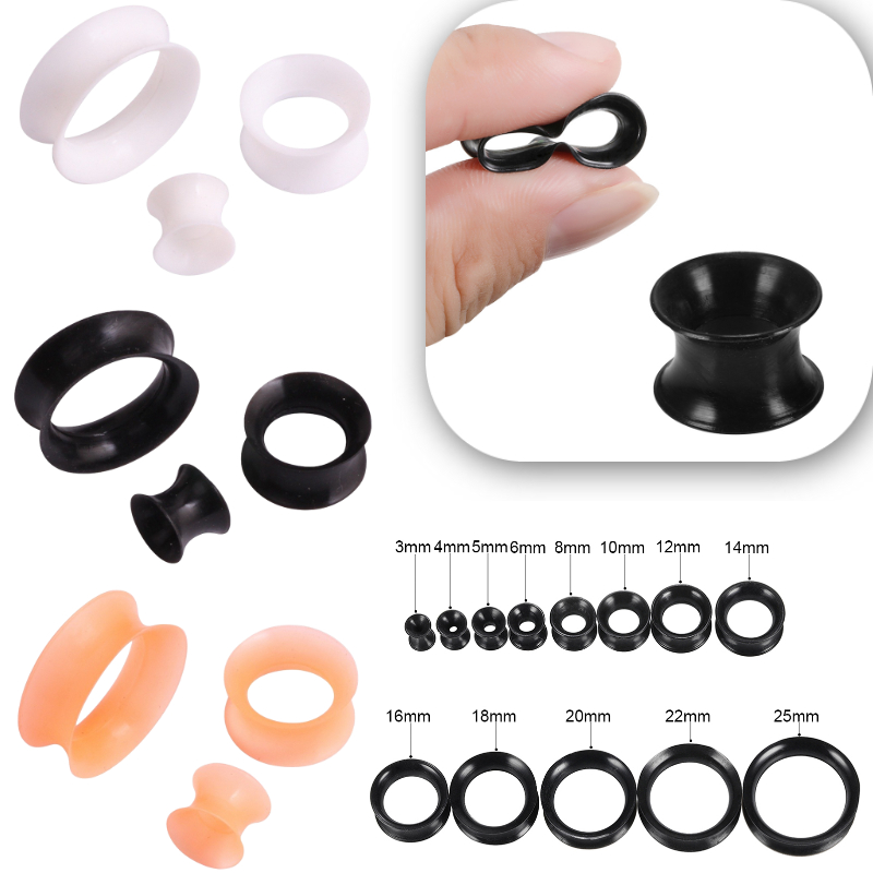 1 paar Siliconen Tunnels en Stekkers Oorbellen 3-22mm Flexibele Double Flared Flesh Oor Gauge Expander Brancards Sieraden piercings