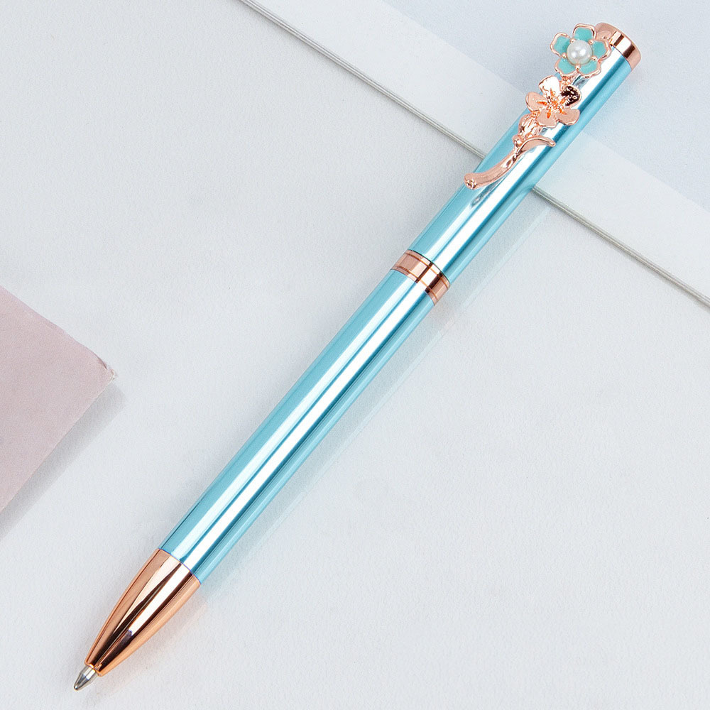 1 Piece Pearl Flower Metal Ballpoint Pen Stationery: Burgundy