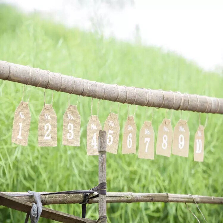 NO.1 to NO.10 jute Hessian burlap Table Number table cards rustic wedding decoration centerpieces mint green party supplies