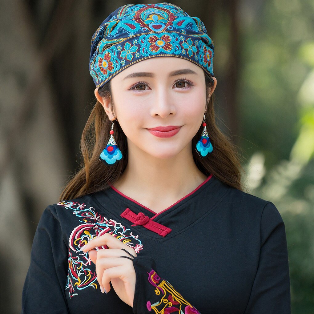 Étnico mexicano Estilo Vintage mujer flores de bordado pañuelos estampada roja sombrero gorros de invierno para mujeres 5 Estilo: 02