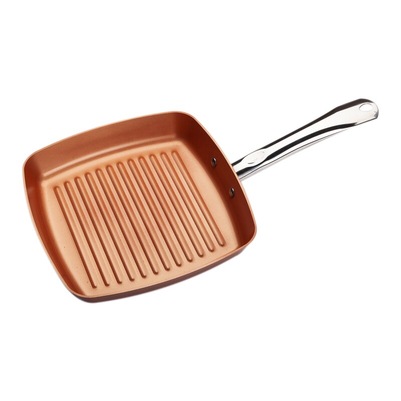 Non-Stick Square Steak Frying Pan Copper Color Aluminum Striped Frying Pan Single Bottom Aluminum Pan