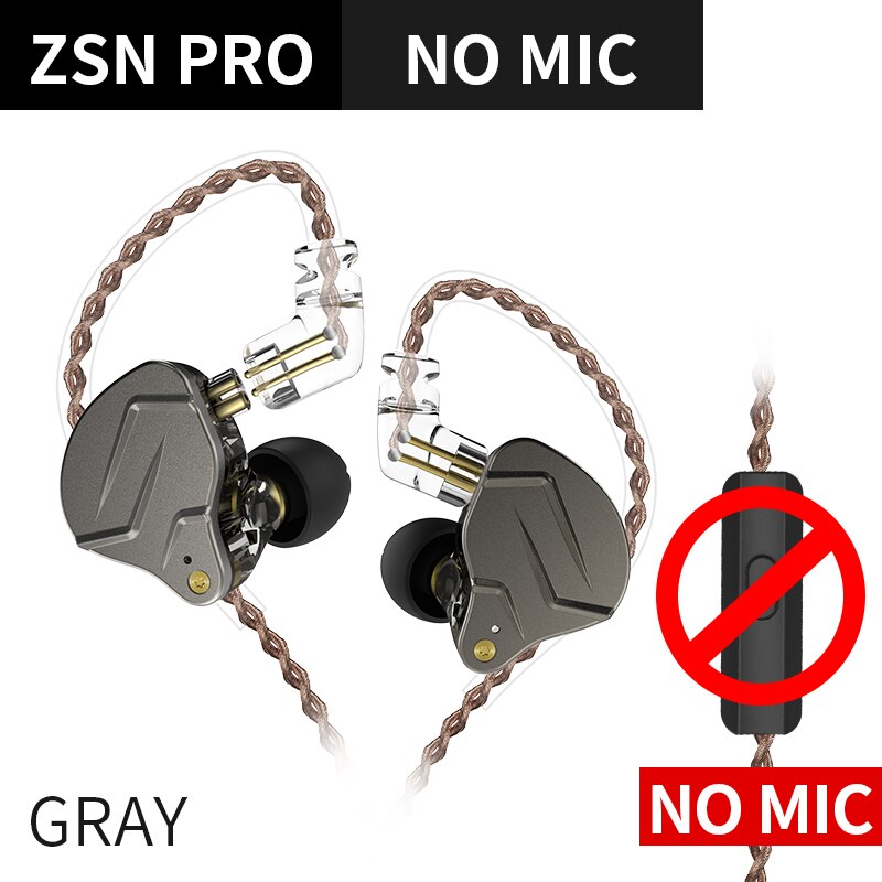 KZ ZSN Pro/KZ ZSN Pro X Wired Noise Cancelling Headsets Stereo HIFI Bass Hybrid In-Ear Earphones Monitor Sports Gaming Headsets: Gray No MIC