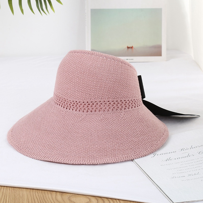 Sombrero de playa con lazo para mujer, gorra de ala ancha plegable, protección solar, visera vacía: 3