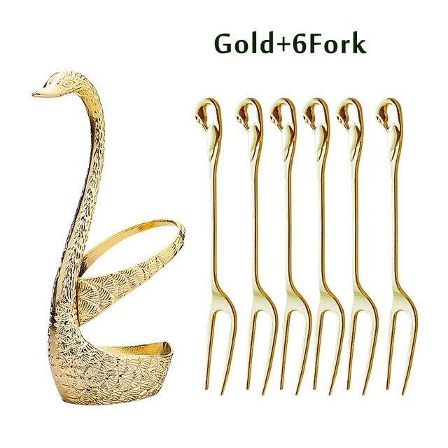 Swan Fruit Base Holder Forks Set Stainless Steel Flatware Bento Accessories Salad Dessert Fork Coffee Spoon Cake Fork Dinner Set: B