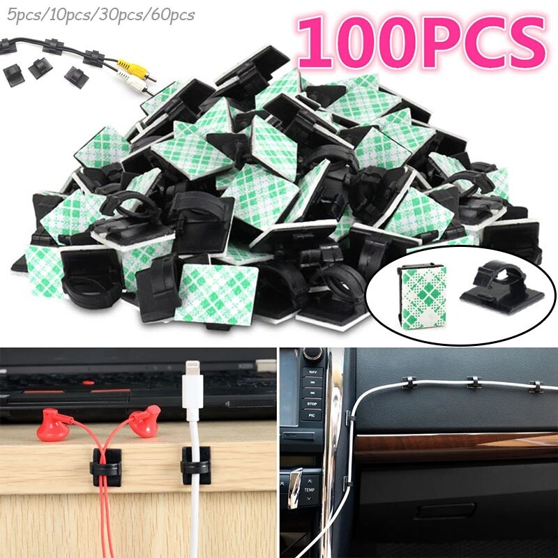 100/60/30/10Pcs Adhesive Car Cable Clips Cable Winder Wire Tie Fixer Holder Cord organisator Management Bureau Kabelbinder Klemmen