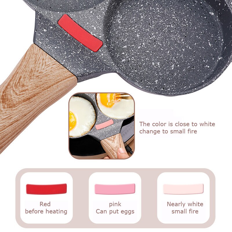 Universal 4-Hole Scrambled Egg Non-stick Frying Pan Wooden Handle Induction Cooker Gas Stove Kitchen Omelette Burger Pancake Pan