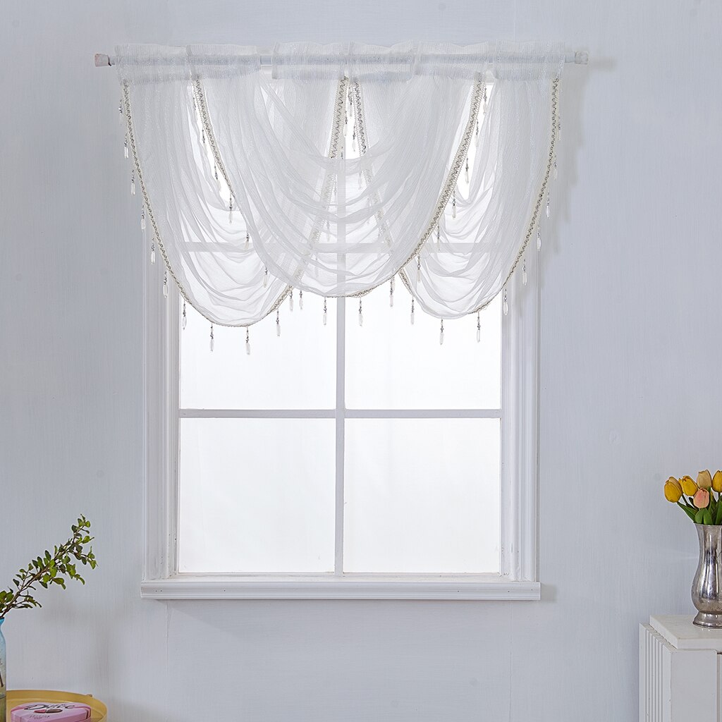 Cortinas de globo con cenefa blanca con flecos de brillo de Línea Plateada para decoración de ventanas, decoración para el hogar y la habitación, adorno para tienda