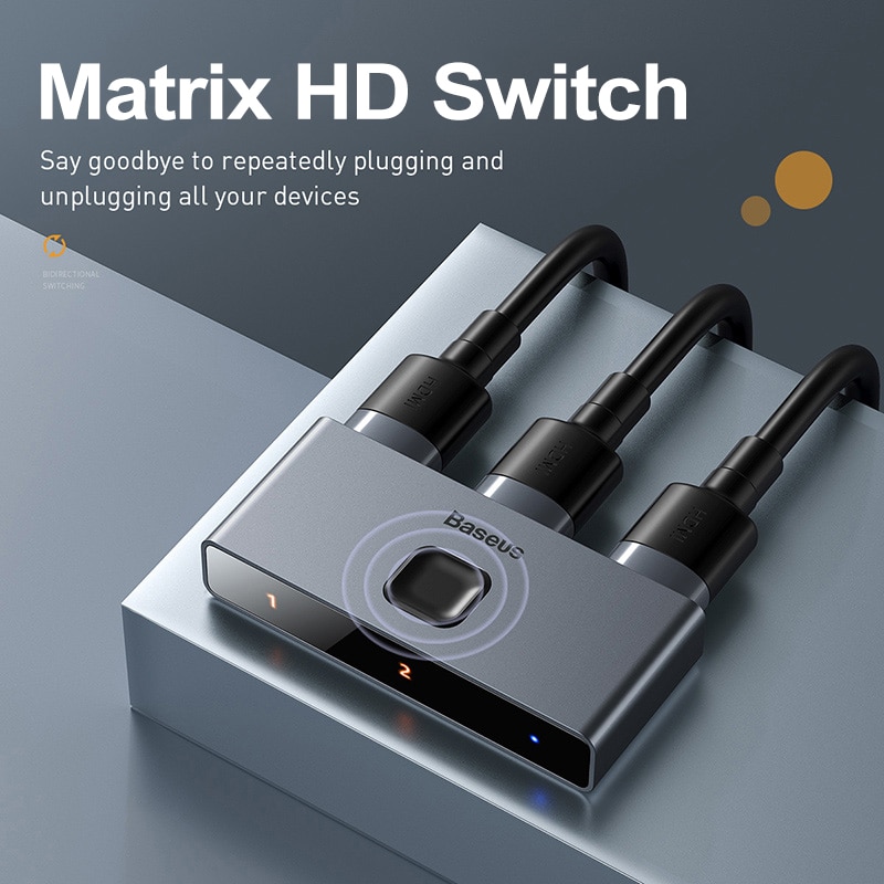 Baseus 4K Hd Switch Hdmi-Compat Adapter Voor Xiaomi Mi Box Hd Switcher 1x 2/2X1 Voor PS4/3 Tv Box Schakelaar 4K Hd Bi-Richting Schakelaar