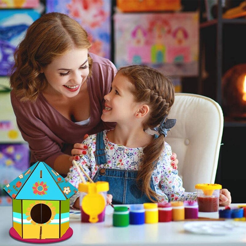 DIY Wooden Bird House Crafts for Children, DIY Big Birdhouse Painting Kit, Pigment Painting, Unfinished Construction