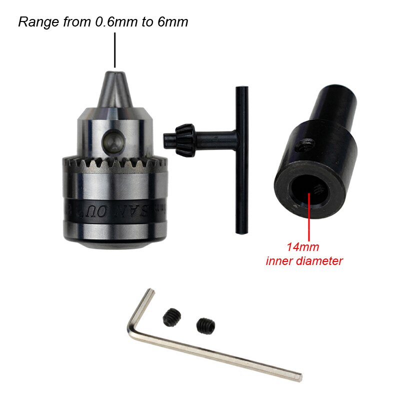 Mini Electric Drill Chuck 0.6-6mm Mount B10 Taper Connector Rod Motor Shaft Chuck For Drill With Adapter Key Wrench Power Tool: Chuck Shaft 14mm