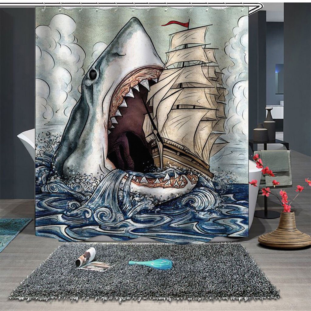 Ouneed Douchegordijn Bloemen & ocean prints Bad/Wc Gordijn met 12 haken 3D dolfijn Gedrukt Badkamer Douchegordijn: C