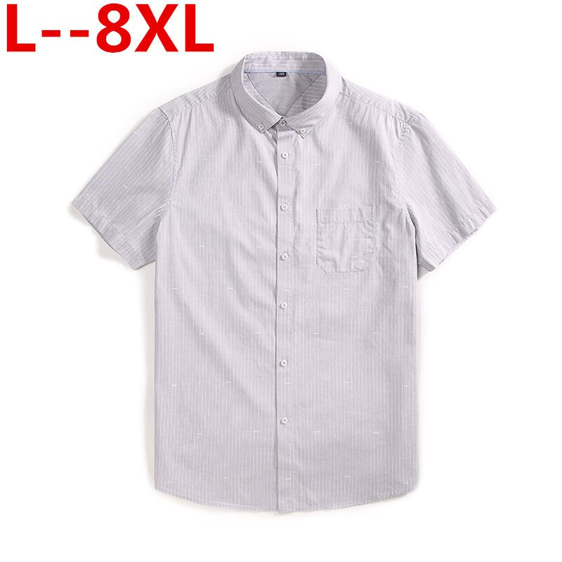 plus size 8XL 6XL 5XL 7XL men shirt short sleeve striped work shirts mens social dress shirts white male Formal Business Shirt: 1 / XXL