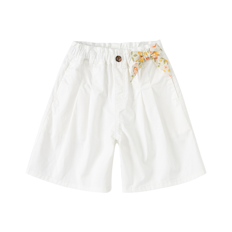• Dave bella estate 5Y-13Y bambini ragazze moda fiocco tasche solide pantaloni boutique per bambini pantaloni casual al polpaccio: beige / 11Y (150cm)